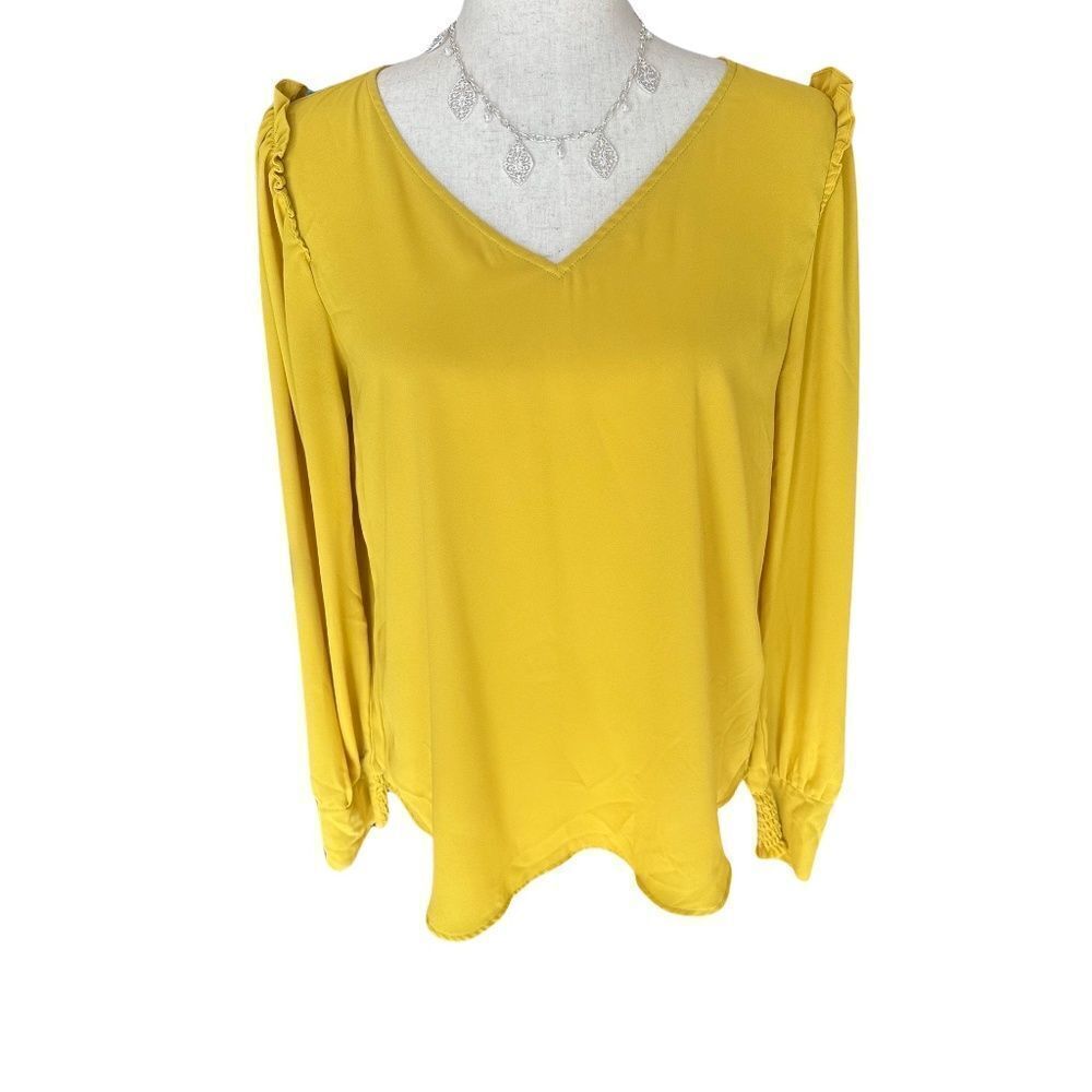 Ann Taylor Long Sleeve Blouse Yellow-Gold-Mustard Color  Size Small